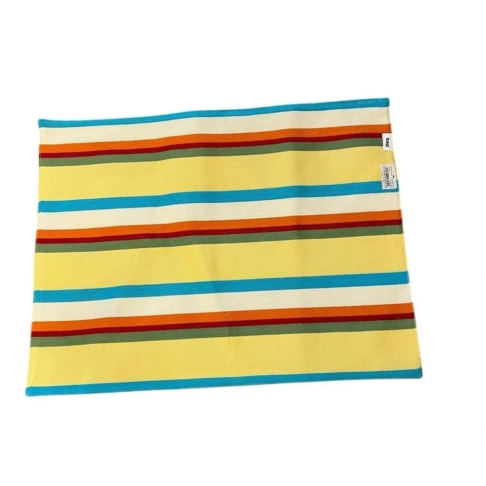 NEW TAG LTD Set of 4 Yellow/Turquoise Striped Cotton LARGE Placemats & Napkins